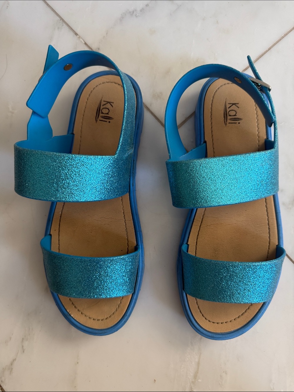Kali blue glitter dual strap heel wrap buckled sandals women’s 9 - Picture 3 of 11